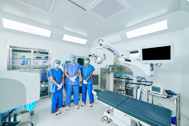 Medical workers in surgical uniform